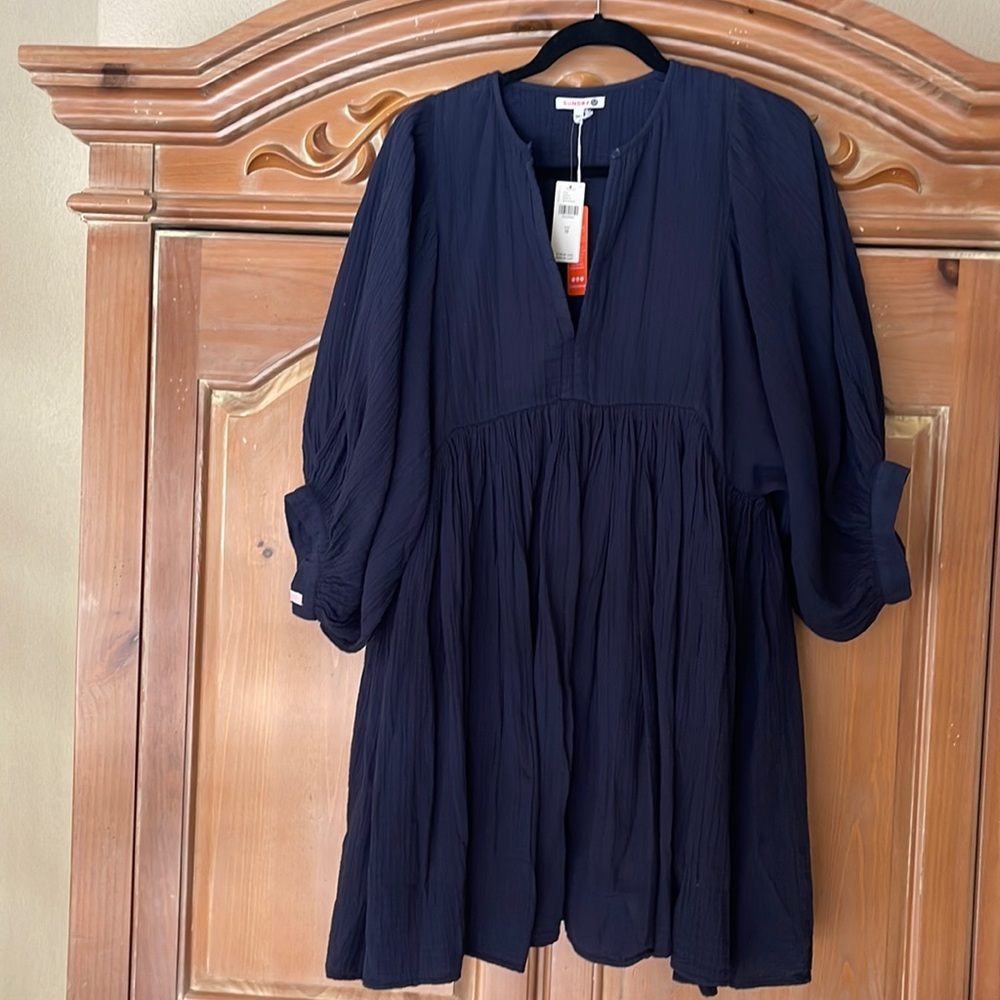 SundryNavy Blue Balloon Sleeve Dress. NWT from Anthropologie